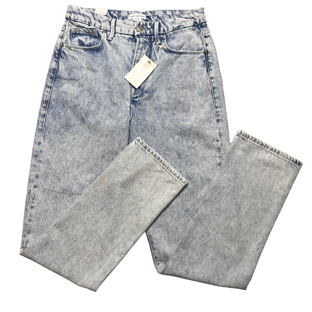Good American Good Boy Slouchy Straight Jeans 4/27 Acid Wash Light Blue Denim